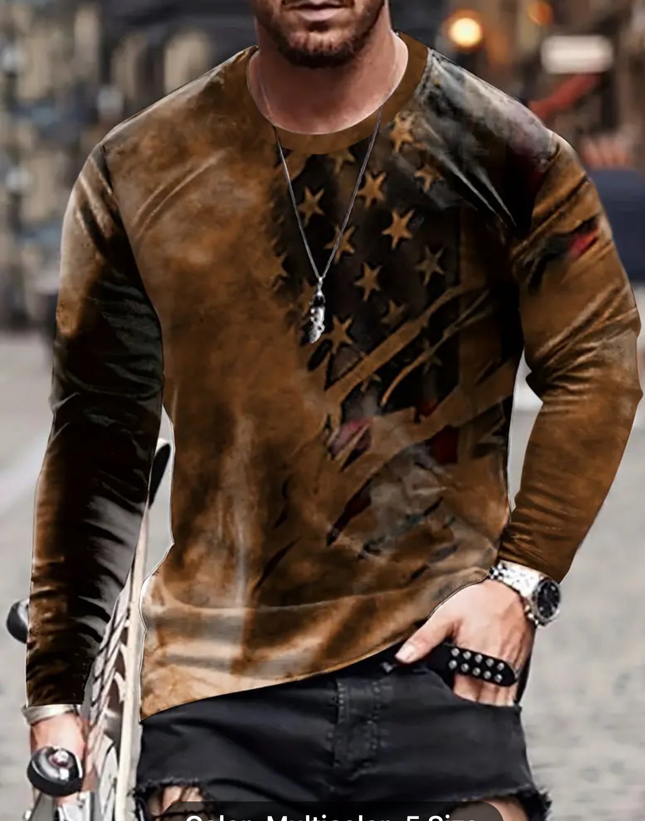 Mens Long sleeve Flag Pattern