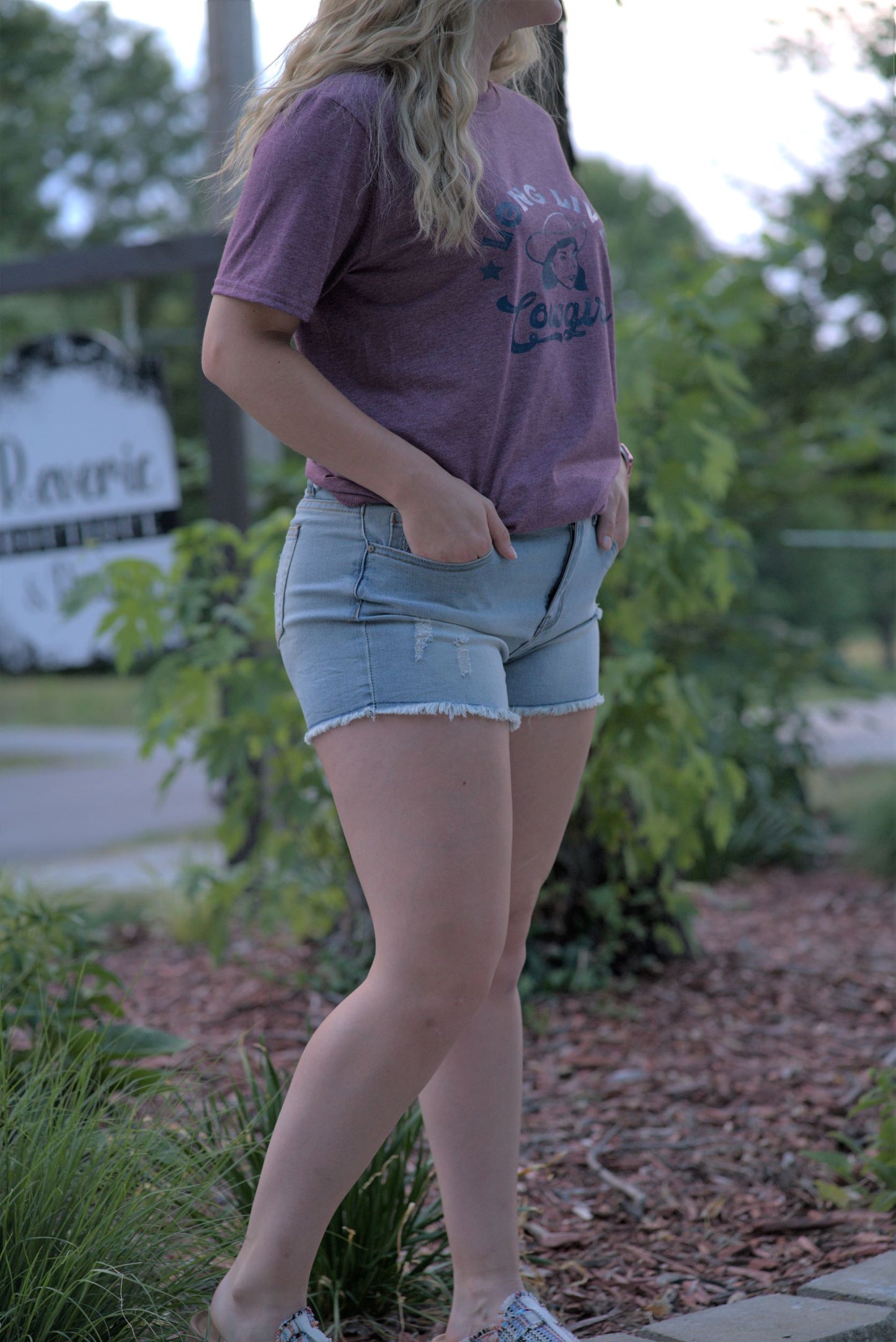 Mid Ripped Stretch Denim Shorts