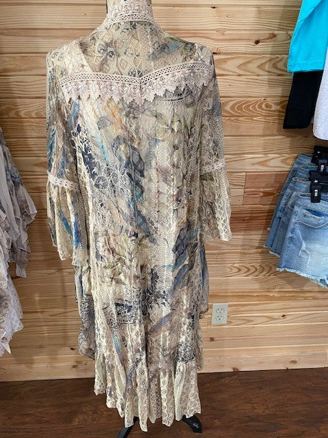 3/4 SLEEVE LACE AND CROCHET HIGH LOW