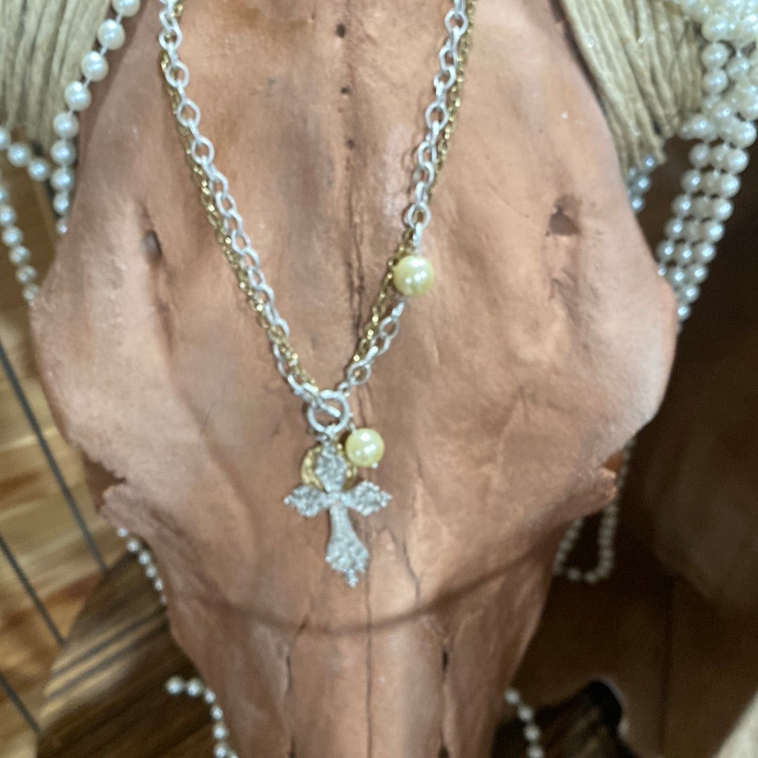 Cross Pearl Necklace